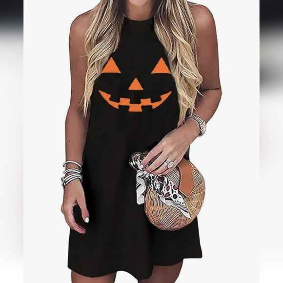 Aceshion Dresses & Skirts - Women's Black Halloween Dress with Pumpkin Design EUC